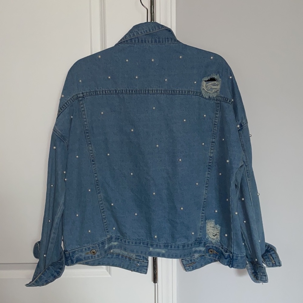 Embellished distressed oversized denim jacket - Picture 2 of 5